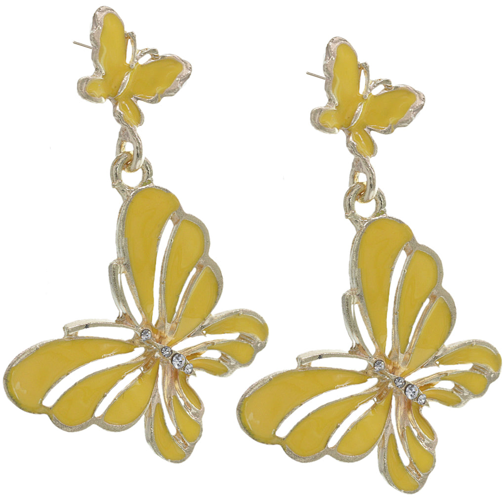 Yellow Butterfly Rhinestone Dangle Earrings