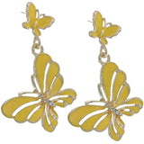 Yellow Butterfly Rhinestone Dangle Earrings