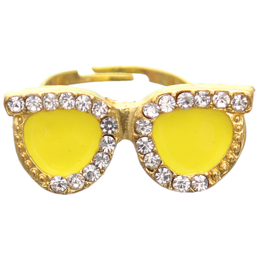 Yellow Rhinestone Midi Sunglasses Adjustable Ring