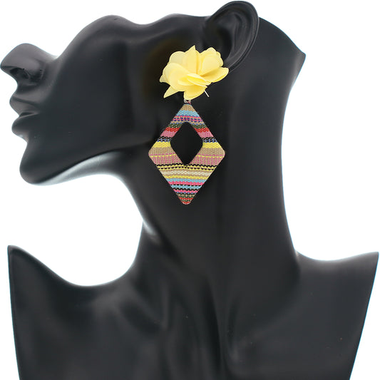Yellow Flower Woven Rhombus Shaped Earrings