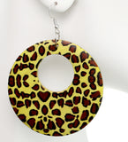 Yellow Round Wooden Cheetah Earrings