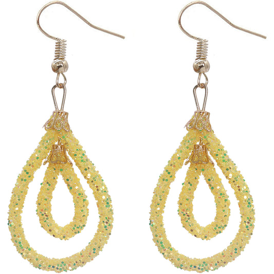 Yellow Sequin Confetti Double Teardrop Hoop Earrings