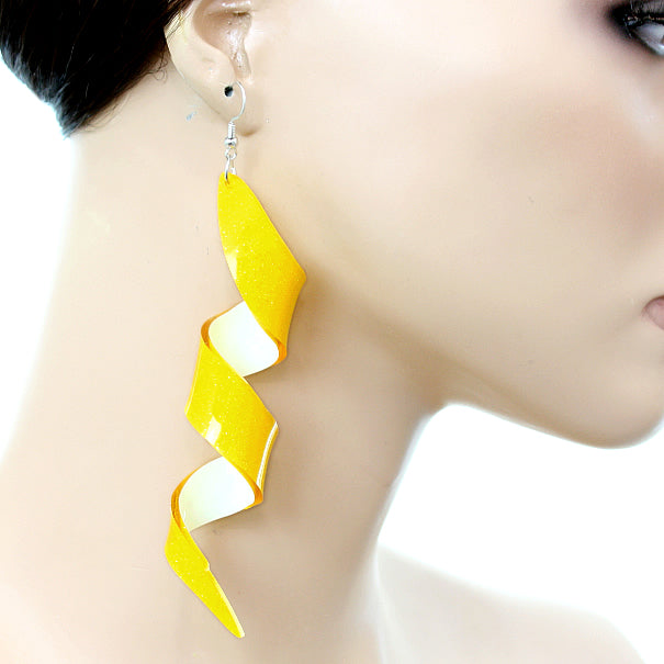 Yellow Swirl Icicle Dangle Earrings
