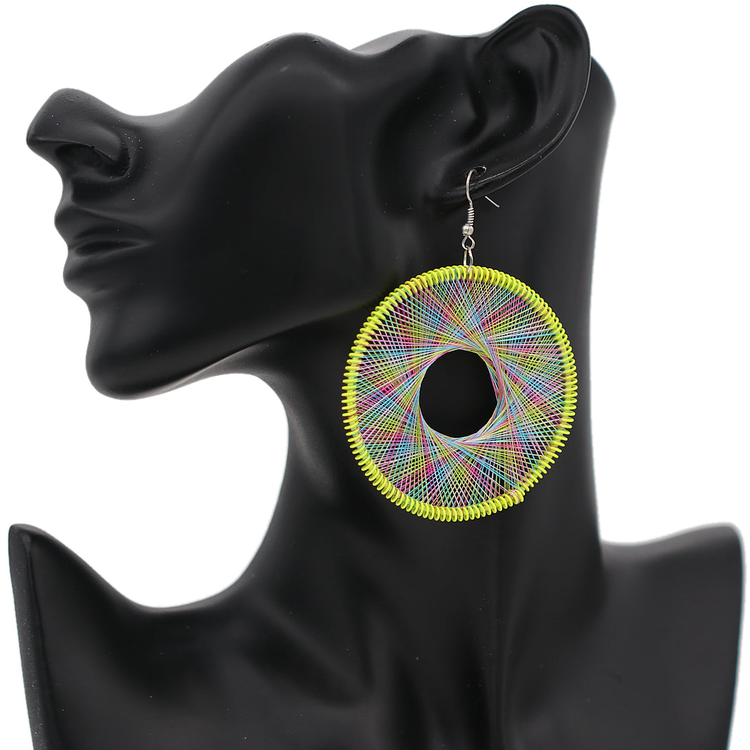 Yellow Multicolor Woven Thread Earrings