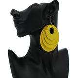 Yellow Layered Wooden Dangle Earrings