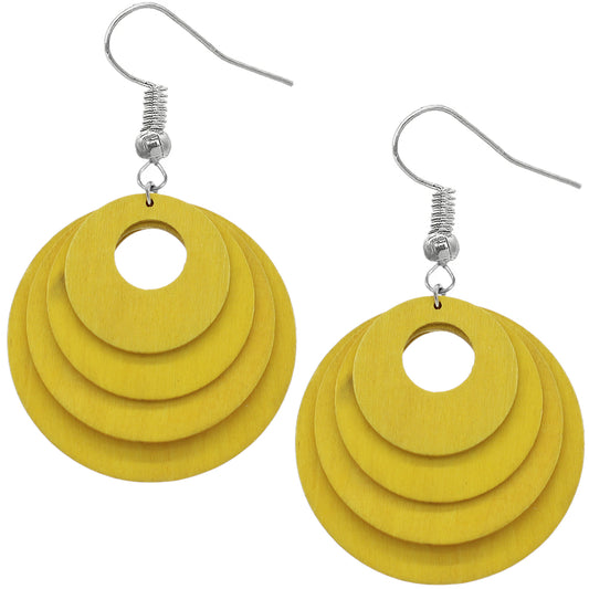 Yellow Layered Wooden Dangle Earrings