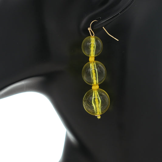 Yellow Transparent Triple Ball Drop Earrings