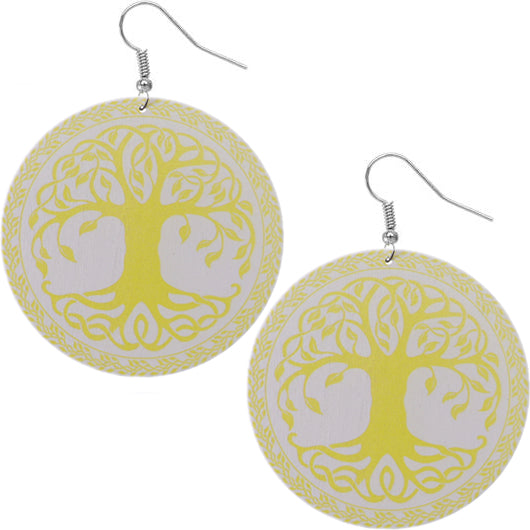 Yellow Tree of Life wood earrings