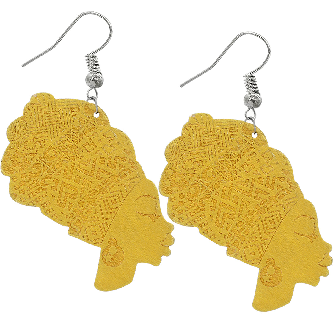 Yellow Large Turban Head Wrap Wooden Earrings