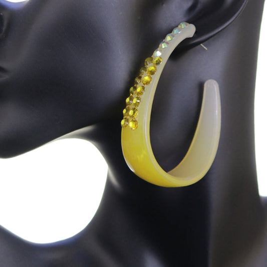 Yellow Two Tone Rhinestone Hoop Earrings