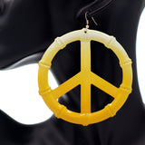 Yellow Two Tone Large Peace Sign Metal Earrings