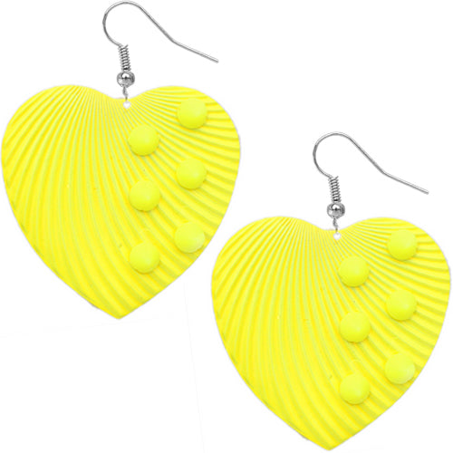 Yellow Wavy Studded Cone Heart Earrings