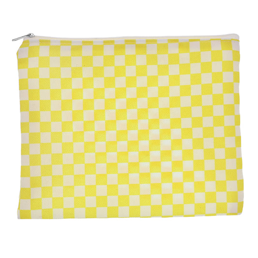 Yellow White Checkered Zipper Pouch Bag