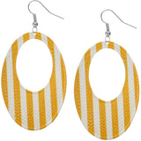 Yellow White Long Oval Striped Earrings