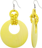 Yellow Wooden Bead Hoop Earrings