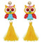 Yellow Wooden Owl Tassel Earrings