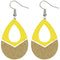Yellow Glitter Wooden Link Teadrop Earrings