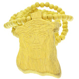 Yellow Wooden Beaded Chunky Jesus Piece Necklace