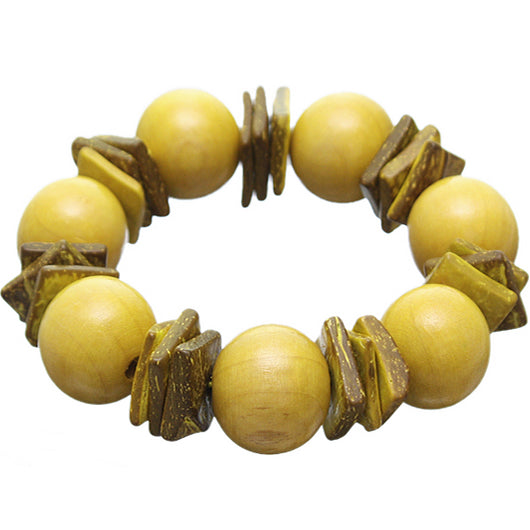 Yellow Round Wooden Bead Stretch Bracelet