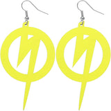 Yellow Wooden Round Lightning Thunderbolt Earrings