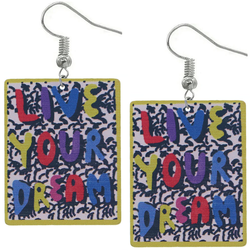 Yellow Live Your Dream Wooden Earrings