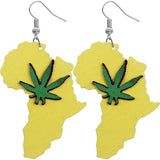 Yellow Wooden Weed Plant Africa Shaped Earrings