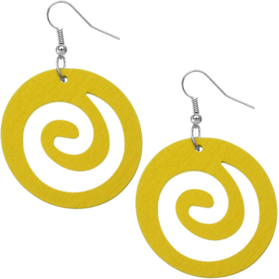 Yellow Wooden Open Swirl Earrings