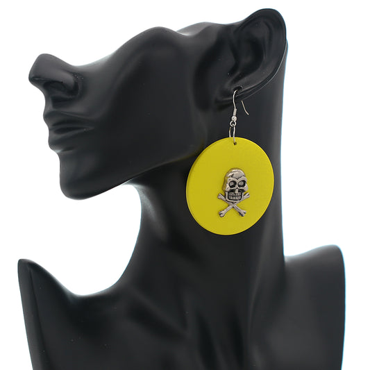 Yellow Skull Wooden Dangle Earrings