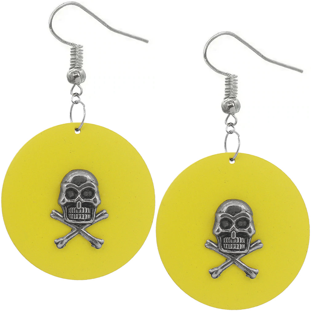 Yellow Skull Wooden Dangle Earrings