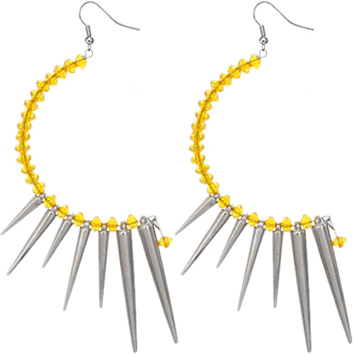 Yellow Beaded Curve Spike Earrings