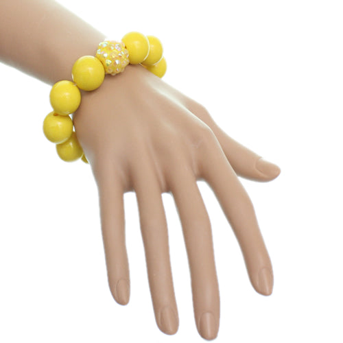 Yellow Large Fireball Beaded Stretch Bracelet