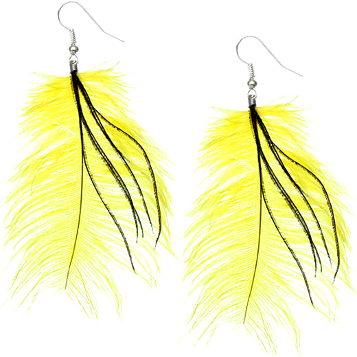 Yellow Black Soft Shaft Feather Earrings