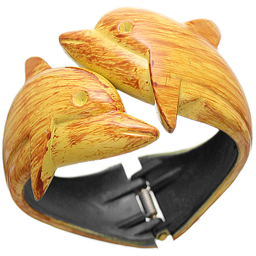 Yellow Dolphin Textured Hinged Bracelet