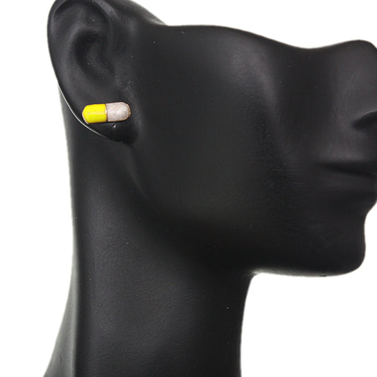 Yellow Mini Pill Capsule Stud Earrings