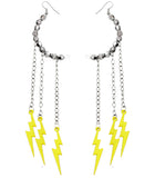 Yellow Beaded Drop Chain Lightning Bolt Dangle Earrings