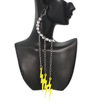 Yellow Beaded Drop Chain Lightning Bolt Dangle Earrings