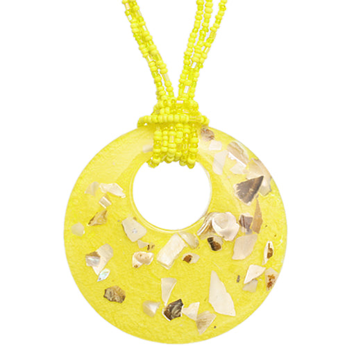 Yellow Open Circle Faux Marble Beaded Necklace Set
