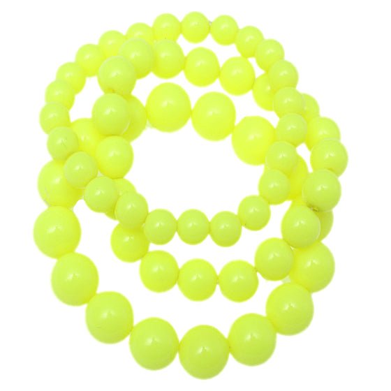 Neon Yellow Glossy Beaded Stretch Elastic Bracelet Set