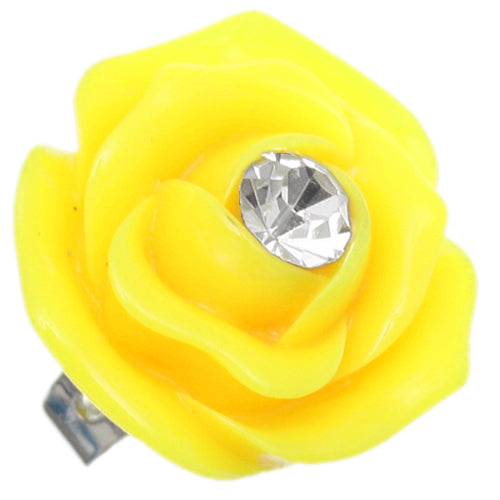 Yellow Centered Rhinestone Flower Adjustable Ring