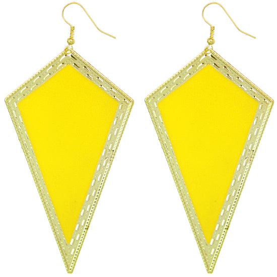 Yellow Inverted Triangular Geometric Earrings
