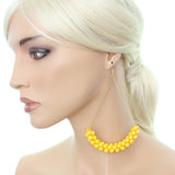 Yellow Beaded Iridescent Drop Chain Earrings