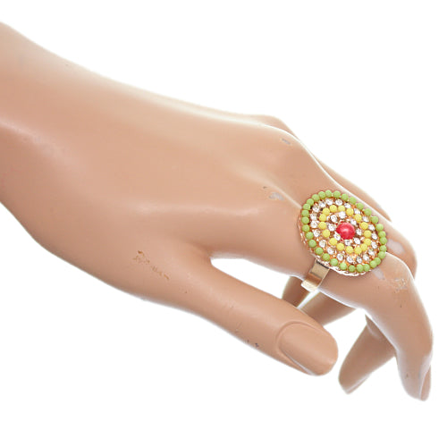 Green Yellow Circular Beaded Adjustable Ring