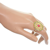 Green Yellow Circular Beaded Adjustable Ring