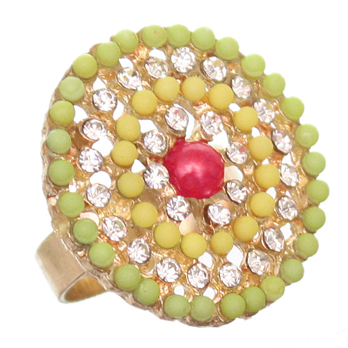 Green Yellow Circular Beaded Adjustable Ring