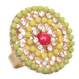 Green Yellow Circular Beaded Adjustable Ring