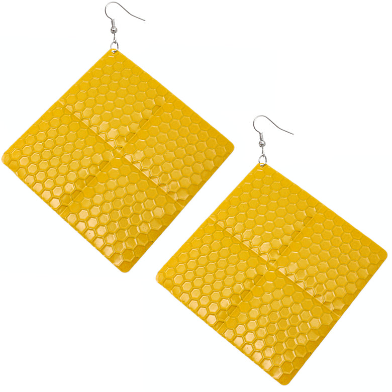 Yellow Oversized Hammered Honeycomb Pyramid Earrings