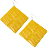 Yellow Oversized Hammered Honeycomb Pyramid Earrings