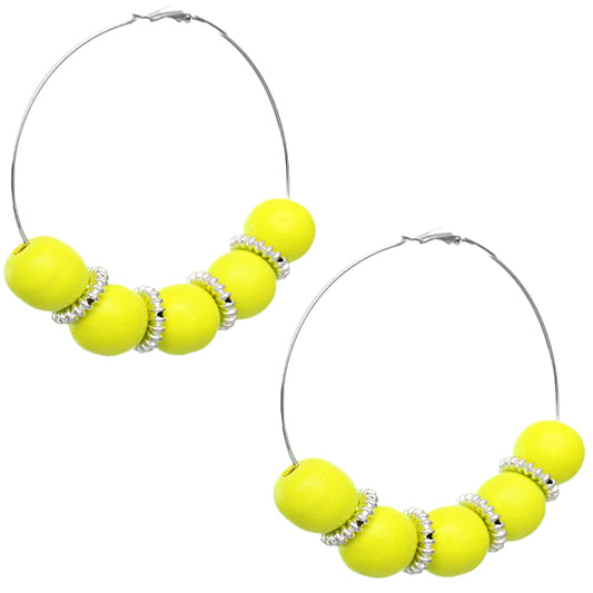 Yellow Large Spacer Wooden Hoop Earrings