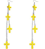 Yellow Long Chain Cross Earrings