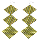 Gold Long Triple Studded Mesh Dangle Earrings